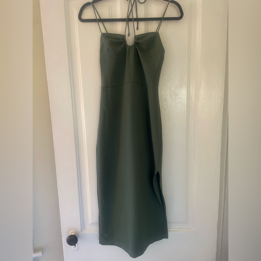 Abercrombie & Fitch | Strappy Halter Midi Dress  | Olive Green| Size: XS - NEW